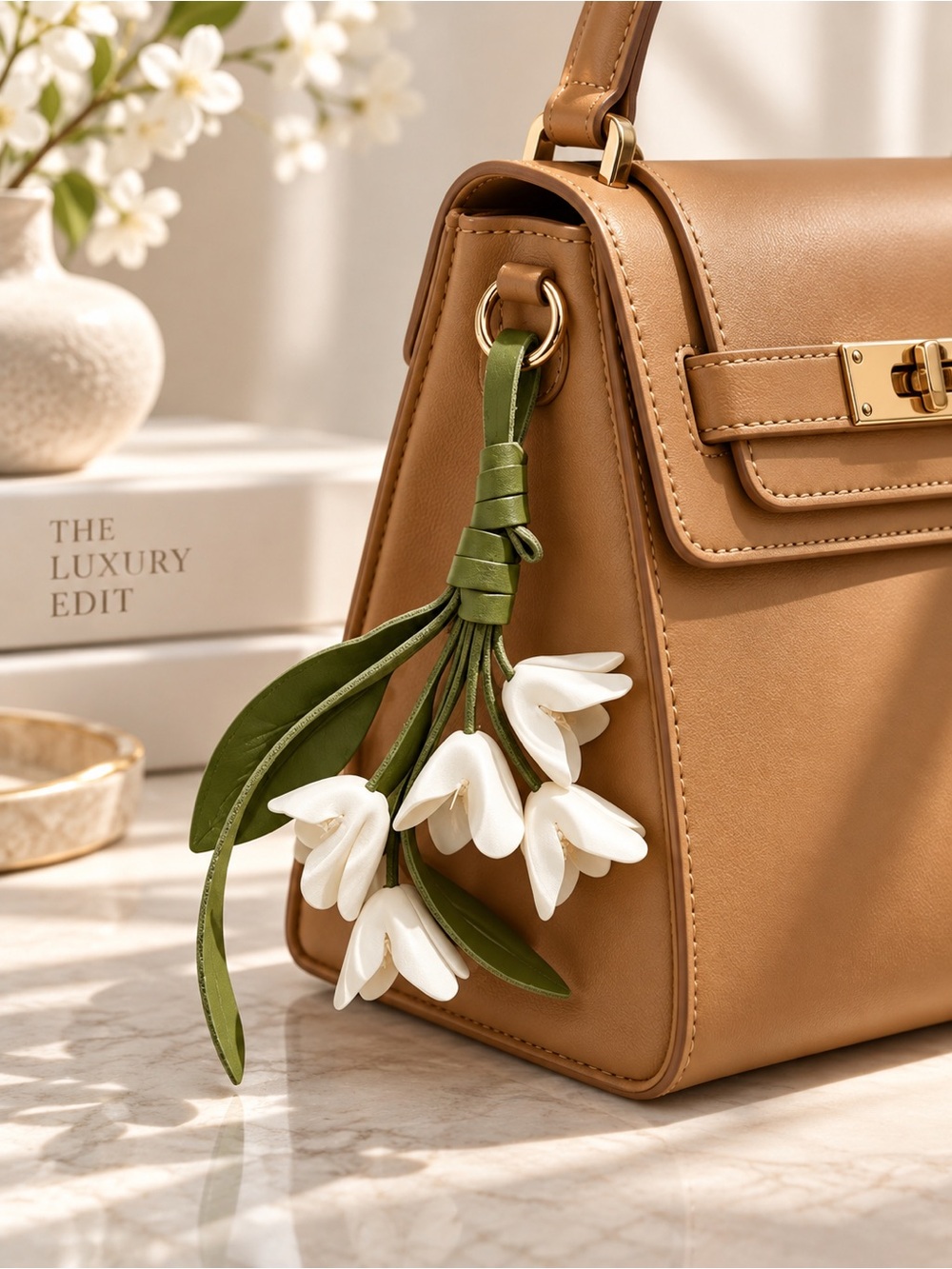 Lily of the Valley Flower Bag Charm – Premium Vegan Leather